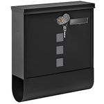 Wall Mounted Letterbox Modern Mailbox Lockable Mail Box Galvanised Steel Post Box with Copper Lock Newspaper Holder for Outside Wall Black