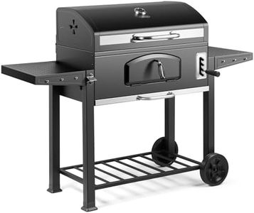 VonHaus Charcoal BBQ – XXL Portable Barbecue with Warming Rack, Fold Down Shelves, Temperature Gauge, Wheels, Cooking Grill, Air Vents – 2 in 1 Barbeque and Smoker – Grill Meat, Fish & Vegetables