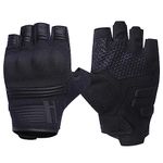 Harssidanzar Fingerless Motorcycle Glove, Man Summer Breathable TouchScreen Motorcycle Riding With Hand Knuckle Motorbike Motorcross Gloves KM050UK,Black,Size L