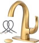 WOWOW Single Handle Bathroom Faucet 1 Hole High Arc Bathroom Basin Faucet Gold with Pop Up Drain, Solid Brass Commercial Bathroom Sink Faucet Basin Vanity Bar Faucet (Patented Product)