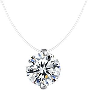 Bo&Pao Collier Fil transparent pour Femme en Argent Sterling 925, avec 6 mm blanc Pierre, 38 cm