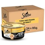 Sheba Deluxe Premium Adult (1+ Years) Wet Cat Food, Tuna and Prawns in Gravy, 85 g Can (Pack of 24), High-moisture gravy cat food for healthy hydration