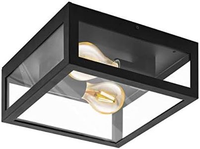 EGLO Alamonte 1 Outdoor Ceiling lamp, 2-Flame Outdoor Wall Light, Black galvanised Steel with Clear Glass Ceiling Light, E27 Socket, IP44