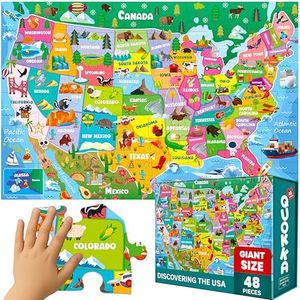QUOKKA Giant Floor Puzzle for Kids Ages 4-6 – 2x3 Feet Extra-Thick 48 Pieces Toddler Puzzle Ages 3-5 – USA Map Educational Activity for Boys Girls – Premium Box with Sturdy Handle & Magnetic Closure