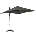 Outsunny 2.5 x 2.5m Patio Offset Parasol Umbrella Cantilever Hanging Aluminium Sun Shade Canopy Shelter 360° Rotation with Crank Handle and Cross Base, Grey