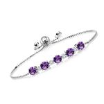 Gem Stone King 2.64 Ct Round Purple Amethyst G/H Lab Grown Diamond 925 Sterling Silver Tennis Bracelet