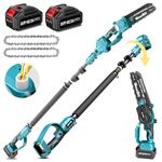 SEESII 2 in 1 Cordless 8 inch Pole Saw & Mini Chainsaw with 2 Battery, Power Electric Polesaw for Tree Trimming, Chain Saw with Extension Pole, Limb Branch Cutter Pruner (PS800)
