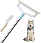 oaknovila Large Metal Carpet Rake Pet Hair Removal Tool – 58” Handle Thicker Poles 12” Wide Dog Cat Hair Remover– 4 Length Adjustable Pro Pet Hair Removal Broom, Stairs Rug Carpet Brush