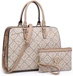 Dasein Women Satchel Handbags Shoulder Purses Totes Top Handle Work Bags with 3 Compartments (DS Monogrammed Beige)