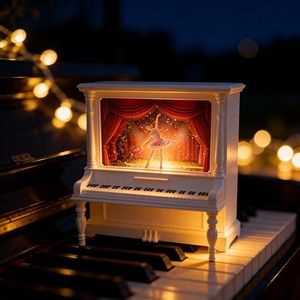 SeasonFable Ballerina Snow Globe, Piano Stage Design, LED Lighted, White, Swirling Glitter, Holiday Decor for Kids