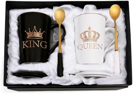 Cabtnca King and Queen Coffee Mugs, His and Hers Coffee Mugs Set, King and Queen Mugs for Couples, Engagement Wedding Newlywed His and Hers Gifts for Couples, Husband and Wife Cups, 14Oz