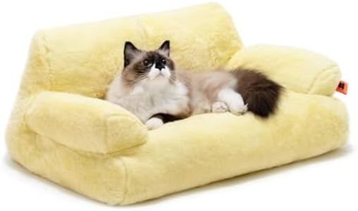 Pet Couch Bed, Washable Cat Beds for Medium Small Dogs & Cats up to 25 lbs, Dog Beds with Non-Slip Bottom, Fluffy Cat Couch, 26×19×13 Inch
