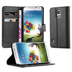 cadorabo Book Case works with Samsung Galaxy S5 / S5 NEO in OXID BLACK - with Magnetic Closure, Stand Function and Card Slot - Wallet Etui Cover Pouch PU Leather Flip