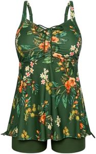 Women's Tankini Swimsuits with Shorts Plus Size Vintage Cute Beach Bathing Suit 28W 7X Olive Green