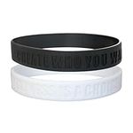 [2-Pack] Motivational Silicone Wristbands with Quote, Rubber Bracelets for Fitness, Workouts, Exercise, Basketball, Weight Training (Black and White, 2pk)