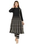 Magknit Winter Full Sleeve Anarkali Suit Set with Pants for Women (Large, Black)