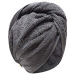 UNIQUE ZONE 100% COTTON Hair Turban Towel, Dry Hair Towel Cap with Loop and Button Fastener, Absorbent Dry Hair Quickly for Women (GREY)