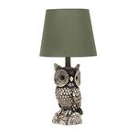 Simple Designs LT2098-GRN Woodland 19.85" Tall Contemporary Polyresin Gazing Brown & White Night Owl Bedside Table Desk Lamp w Green Tapered Drum Shade for Decor,Bedroom,Kids' Room,Nursery,LivingRoom