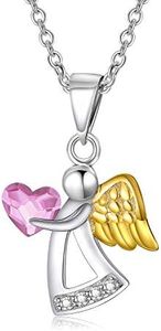 Collier Ange Gardien en Argent Sterling 925 Collier Pendentif Ange, Cadeaux d'anniversaire de Communion pour Filles Enfants Femme (Rosa)