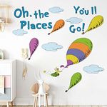 Runtoo Oh The Places You'll Go Wall Art Decal Inspirational Quotes Hot Air Balloon Wall Stickers Kids Reading Room Playroom Bedroom Wall Decor