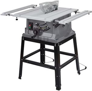 GarveeTech Table Saw, 10 in 15A Multifunctional Saw With Stand & Push Stick, 90° Cross Cut & 0-45° Bevel Cut, 5000RPM, Adjustable Blade Height for Woodworking, Grey