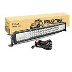 PICAA LED Light Bar 7D Tri-Row 22in 270W Spot Flood Combo Beam Curved LED Work Lights Bar Lamp Light with wire for Car Truck Offroad Driving Lamp SUV UTE 4WD 12V 24V Waterproof Driving Work Lamp 6000K