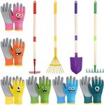 Kids Gardening Tools Garden Gloves Kits Children Detachable Yard Work Equipments Metal Shovel Rake Hoe Leaf Rake Toy Gifts (Medium (Age 6-8))