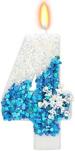 Snow Themed Birthday Candles, 4th Birthday Candle for Party Supplies, Frozen Birthday Party Decor, 2.76 inch Number 4 Cake Topper Decoration (Number 4)