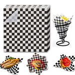 Wrap Paper Checkered, 100PCS Food Wrapping Paper Grade Wrap Paper Greaseproof Pape Sandwich Paper Wrap Checkered Deli Basket Liner Food Wrapping Paper Baking for Deli BBQ Hamburger Sandwiches Black