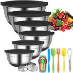 Menbyci 6 Pcs Mixing Bowls with Lids,Stainless Steel Mixing Bowls with 3 Grater Attachments,Non-Slip Bottoms,Kitchen Utensils,Mixing Bowl Set for Kitchen Mixing Baking Prepping Cooking Serving,Black