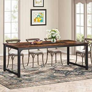 Tribesigns 78.7"x39.4" Dining Table, Industrial Kitchen Table for 8-10 Person, Rectangular Dinner Table for Dining Room Kitchen Living Room, with Heavy Duty Metal Legs, Rustic Brown