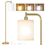 QiMH Floor Lamps for Living Room, Modern LED Standing Reading Light for Bedroom with Glass Shade, Tall Gold Industrial 3 Colors Dimmable Pole Lamp with Foot Control for Home Office Corner Decor
