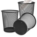 Evadow 3 Pack Mesh Waste Paper Bin 12 Litres, Metal Wire Waste Basket Lightweight Circular Trash Bin for Home Office Garbage Can Bin - 260mm x 235mm x 190mm