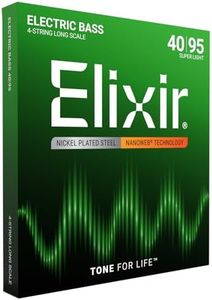 Elixir Strings Nickel Plated Steel 4-String Bass Strings w NANOWEB Coating, Long Scale, Super Light (.040-.095)