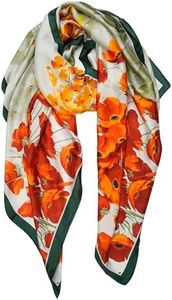 YOUR SMILE Large Mulberry Silk Feeling Long Stain Scarf Lightweight Sunscreen Shawls Wraps for Women (05 Orange Yellow/Floral print)