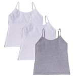 Adira | Starter Camisole for Girls | Beginners Cami for Puberty | Flat Padding for Nipple Coversage | Confidence for School & Home | Stretchy Cotton | Girls Slip | Pack of 3 | White & Grey | XL