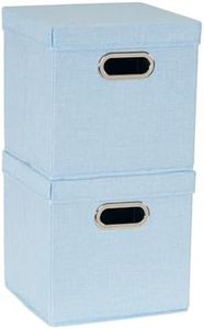 Household Essentials 816-1 Café Cube Bin Storage Set with Lids and Handles | 2 Pack, Baby Blue Linen