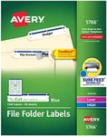 Avery TrueBlock File Folder Labels, 2/3" x 3-7/16", 1,500 Printable Labels, White/Blue, Permanent (5766)