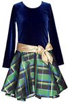 Bonnie Jean Girls 2T-16 Velvet Plaid Taffeta Drop-Waist Hipster Holiday Dress, Blue-green-gold, 10