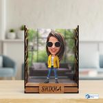 MakerTech Gifting Avatar Studio Personalized Character Caricature Photo Frame Unique Design with Backdrop Customized Gift for Friends & Family (Pose 1 (Female))