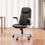 Green Soul Bosco Premium Leatherette Office Chair, High Back Ergonomic Home Office Executive Chair with Cushion Seat, Flip-up Padded Armrests, 4-Stage Adjust Lumbar Support(Black)