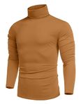 COOFANDY Men's Turtleneck Jumper Turtle Neck Tops Roll Neck Tops for Men Turtle Neck Sweater Slim Fit Long Sleeve Turtleneck Tshirts Lightweight Winter Sweaters Pullover Light Brown 3XL