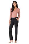 Rekucci Women's Smart Stretch Desk to Dinner Straight Leg Pant w/Zipper Closure (0P,Black)