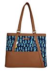 Funk For Hire Women 15.6 Inch Printed Canvas Laptop Office Work Tote Western Handbag - Navy Blue