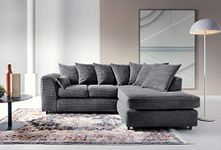 Abakus Direct Right Hand Corner Sofa - Jumbo Cord L Shaped Sofas for Living Room with Thick Luxury Deep Filled Cushioning | Contemporary Chaise Lounge Sofa in Elegant Grey | 212Wx164Dx78H