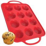 Silicone Muffin & Cupcake Baking Pan - Bake Boss Sturdy & Spill Proof Patented Handle Design - 12 Cups Non Stick, BPA Free Bakeware Tins - Dishwasher Safe Cake Moulds