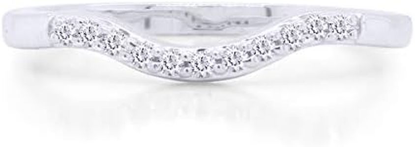Jewel Zone US Round Cut White Natural Diamond Accent Curved Wedding Band Ring 14k White Gold Over Sterling Silver Stackable Band Rings for Women (0.06 Cttw) Ring Size-7
