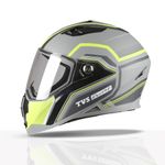 TVS Racing Anti Matter FullFace Helmet for Bike & Motorcycle Riders-DOT &ISI Certified-Lightweight ABS Shell,UV Resistant-Ventilated Comfort Liner,Quick-Release Visor &Chin Strap(Grey & Neon/L)
