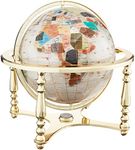 Unique Art 21-Inch Tall Pearl Ocean Table Top Gemstone World Globe with 4 Leg Gold Stand,White