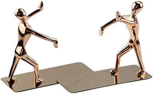 Winterworm 1 Pair Stainless Steel Kung Fu Man Bookends Book Ends for Library School Office Home Deck Study Gift Decoration(Rose Gold)